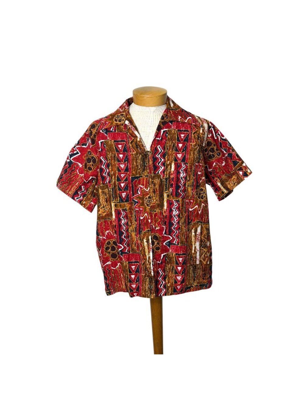 1950s/60s mens barkcloth Hawaiian Tiki shirt with zip up front Size L